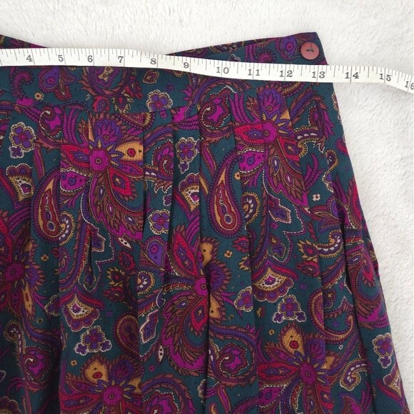 Vintage 90s Richard Malcolm Wool Pleated Paisley Purple Long Skirt size 8 - Picture 10 of 12
